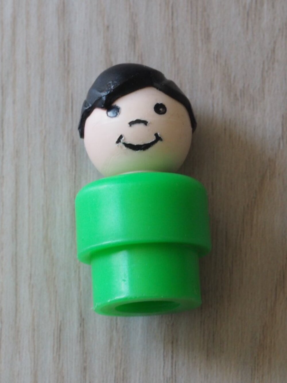 Vintage Fisher Price Little People Boy Green Body Black Hair Figure Toy 2 In